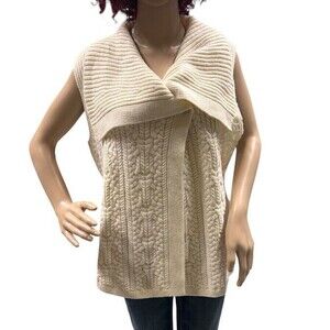 Woolrich Hannah Ivory Cable Knit Sleeveless Cowl Neck Sweater Size Medium